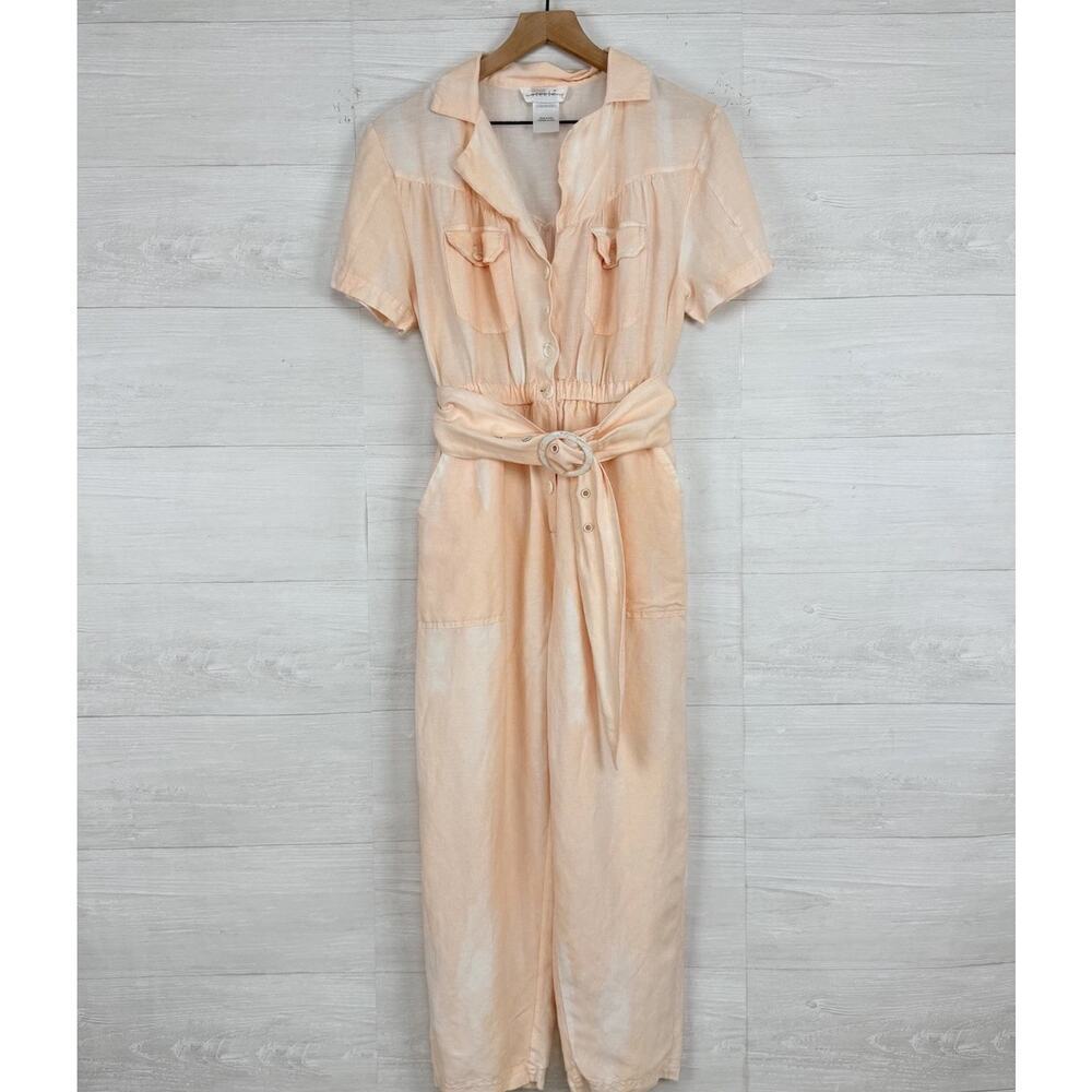 Steele Solange Boiler Jumpsuit Size‎ M Peach Tie Dye Belted Linen Blend Utility